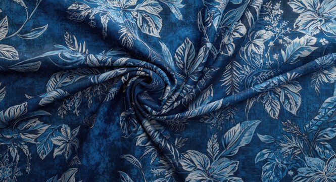 Winter blue batik and indigo denim textile design featuring Bali motifs for fashion fabric and home decor