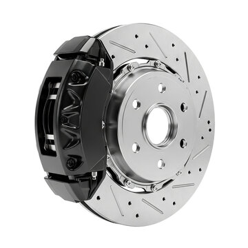Black Brake Disc and Caliper Close Up on transparent background PNG Generative AI