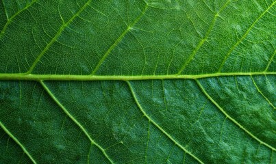 Obraz premium Flat macro of green leaf surface texture, visible veins and micro imperfections, soft daylight, clean background