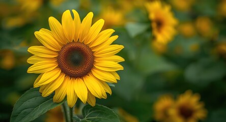Fototapeta premium Sunflower Helianthus with Lush Green Background and Yellow Blooms