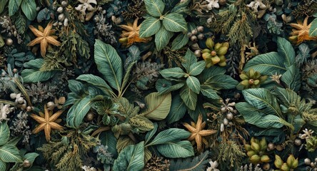 Obraz premium Repeated texture with rare tree species and exotic wildlife