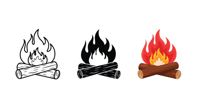 Campfire flames vector icon set flat design illustration - Clipart. Icon vector -  Icon collection - icon set - Line and glyph icon and logo template - Editable Icon