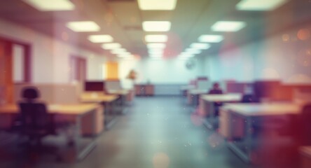 Obraz premium Smooth bokeh light overlay on a vacant office setting