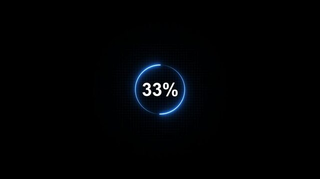 Glowing Blue Circle Progress Bar with 33 Percent Sign on Dark Background for Infographics and Data Visualization