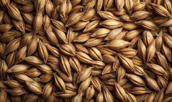 Flat texture of barley grains with natural husk detail, neutral daylight
