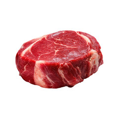 Fototapeta premium Boneless raw beef ribeye steak with marbling and fat edge. Studio cutout food photography isolated on transparent background, PNG. Beef meat ingredient for cooking and grilling concept