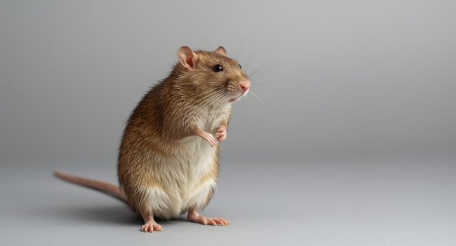 Isolated brown rat standing upright with attentive expression