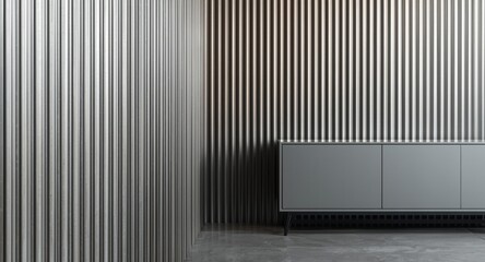 Obraz premium Interior featuring corrugated metal wall and adjacent functional dresser