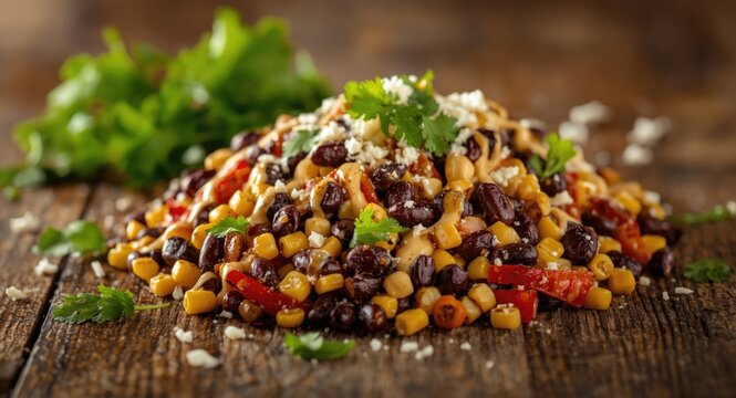 Delicious mixed salad featuring seasoned black beans and corn with cumin dressing