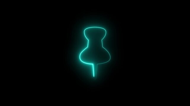Neon cyan color Push pin glowing animation 
4k video on black background.
