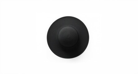 Black flat vector beach hat representing sun safety on bright white background for modern web page and app aesthetics