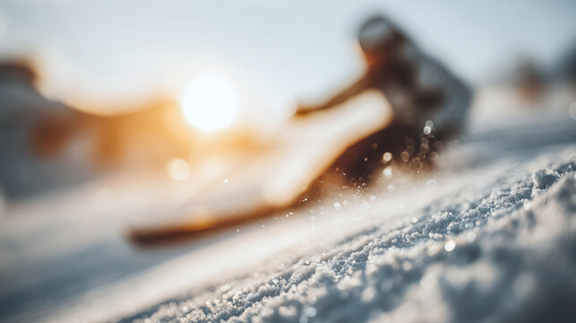 Skier in Motion at Sunset with Snow Spray &ndash; Winter Adventure Concept