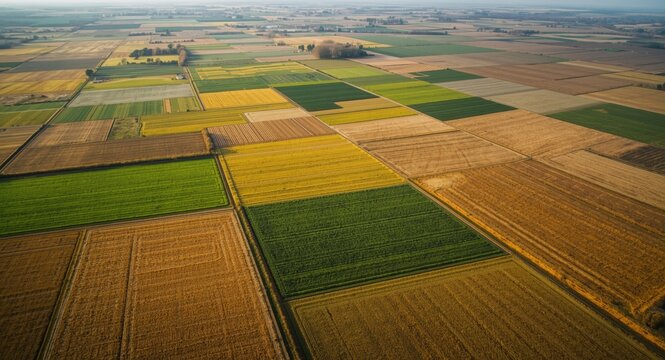 High angle shot capturing heterogeneous farmland plots in collage style