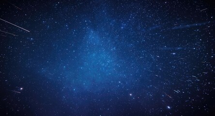 Obraz premium Nighttime celestial panorama featuring shooting stars and dense star clusters from Earth