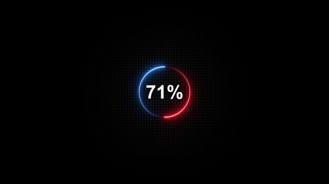 Loading Progress Indicator 71 Percent Completion Red Blue Circle on Dark Background with Grid Texture