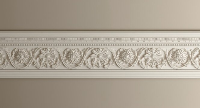 Elegant ceiling cornice plaster featuring complex floral patterns and finely crafted ornate details