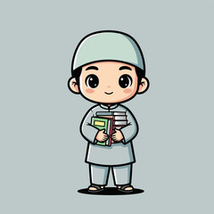 Obraz premium Cartoon Boy Holding Books and Pencil.