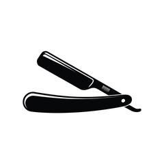 Obraz premium A black and white illustration of an open straight razor on white
