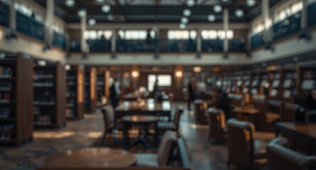 Obraz premium Softly blurred public library interior used as educational or commercial backdrop