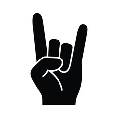 Obraz premium Black silhouette of a hand displaying the rock and roll sign