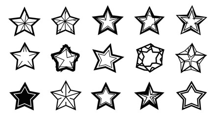 Obraz premium Collection of stylized star shapes in black and white outline and filled variations