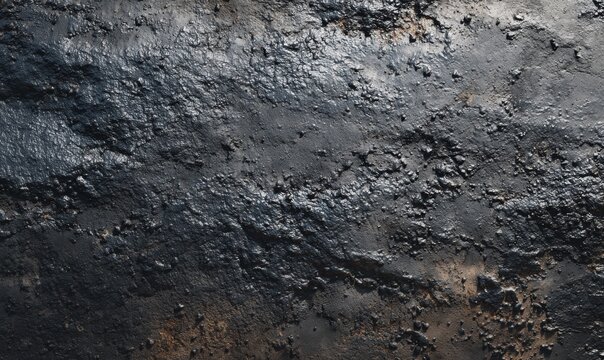 Flat texture of tar surface slightly uneven, matte dark finish