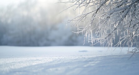 Fototapeta premium Restful snow filled natural scenery with icy branches