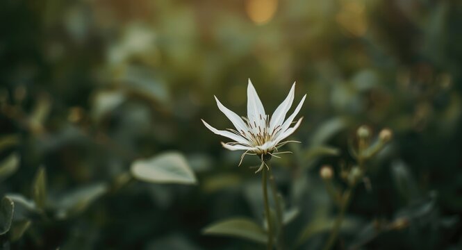 White cleome spinosa in garden with artistic blurred effect