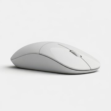Sleek matte white wireless computer mouse with a subtle ergonomic curve and scroll wheel, isolated on a clean light gray background for technology branding.