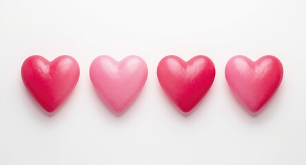 Obraz premium Four differentiated pink gradient hearts on a white background intended for design and illustration use