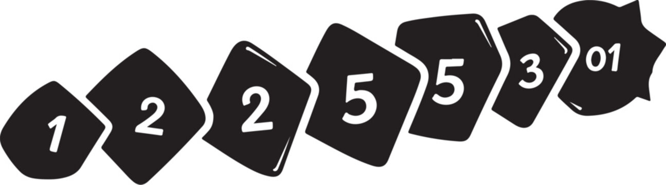 Black and white numbered tags in a row sequence