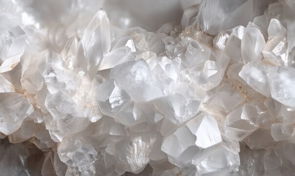 Front-facing mineral crystal texture surface, translucent crystalline structure filling frame, neutral studio lighting