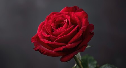 Close focus on a rich red rose displaying fresh blooming petals