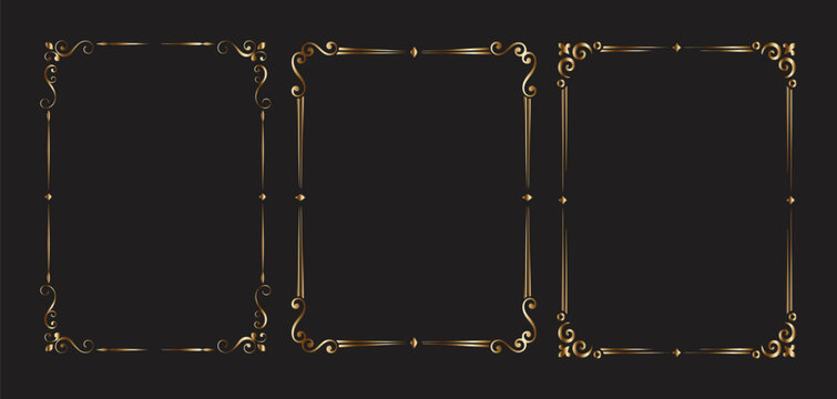 Golden vector frame set with luxury metallic borders and flourish elements for illustration