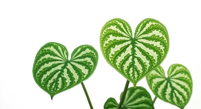 Green Acalypha hispida heart shaped foliage isolated with white space around
