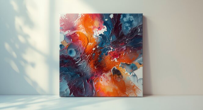 Unique textured canvas artwork with acrylic oil smears created by gel print monotype