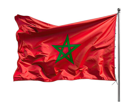 A vibrant red cloth with a green five-pointed star waving against a black background