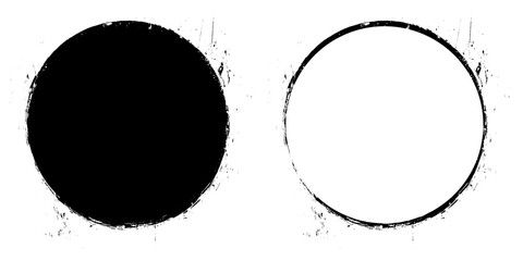 Black ink round box and stroke on white background. Vector illustration of grunge circle stains