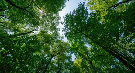 Obraz premium Birds eye perspective of vibrant forest showing healthy green canopy emphasizing nature preservation for web banner