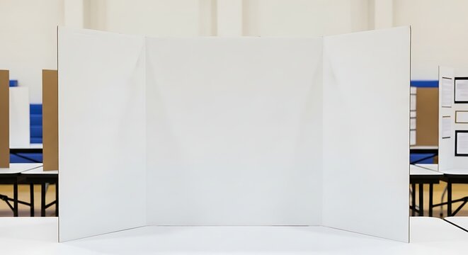 Blank White Tri-Fold Display Board for Presentation or Science Fair Project.