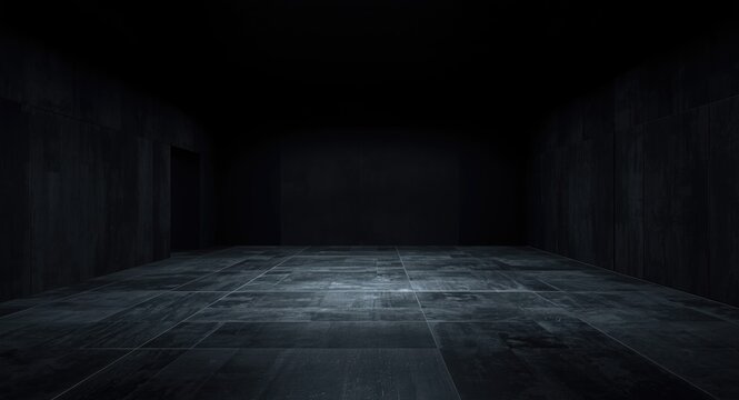 large dark room with an enigmatic and spacious layout