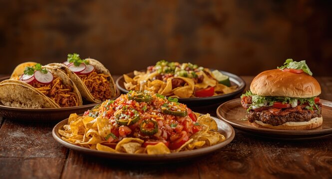 Mexican culinary classics such as tacos, nachos, and loaded burgers