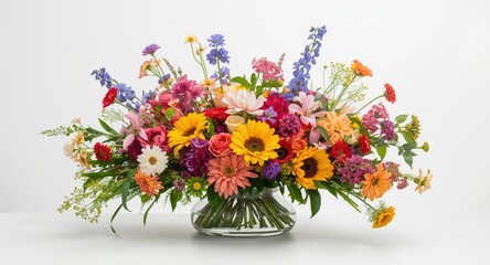 Obraz premium Bright floral bouquet arrangement on a clean white backdrop