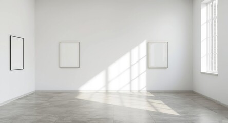 Obraz premium Minimalist gallery interior featuring a clean wall mockup for exhibition display