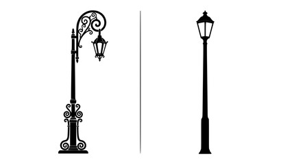 "Vintage Street Lamp Post Silhouette Set, isolated on transparent background" © MstMinara