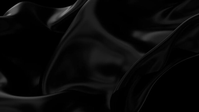 Abstract fluid liquid black metal background animation. Black metal textile levitating waving cloth. 3d render