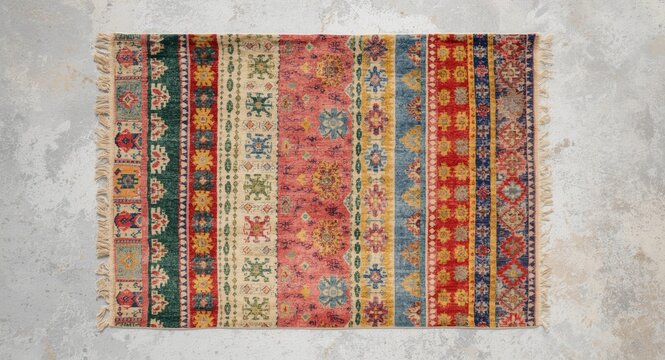 Top view template of kids boho carpet with open floor area for rug design showcasing
