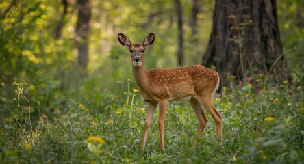 Wildlife photograph of a deer standing alert in spring forest