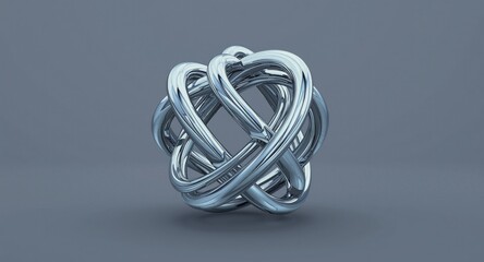 Abstract metallic 3D geometric rings arrangement with isolated chrome metal object on futuristic background