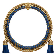 Ornate circular frame with gold and blue nautical rope and tassels. © MOLNAR